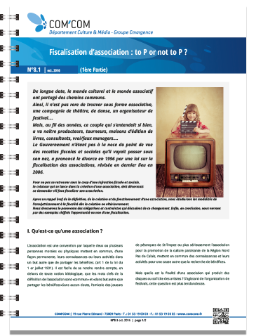 Fiscalisation d'association: to P or not to P ? (1ère partie)